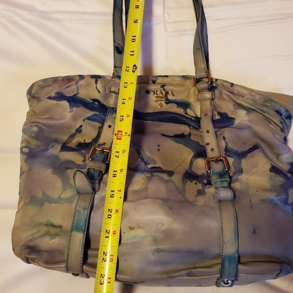 Prada Leather purse hobo tote bag tie dyed XL gray blue purple limited edition - Picture 13 of 16